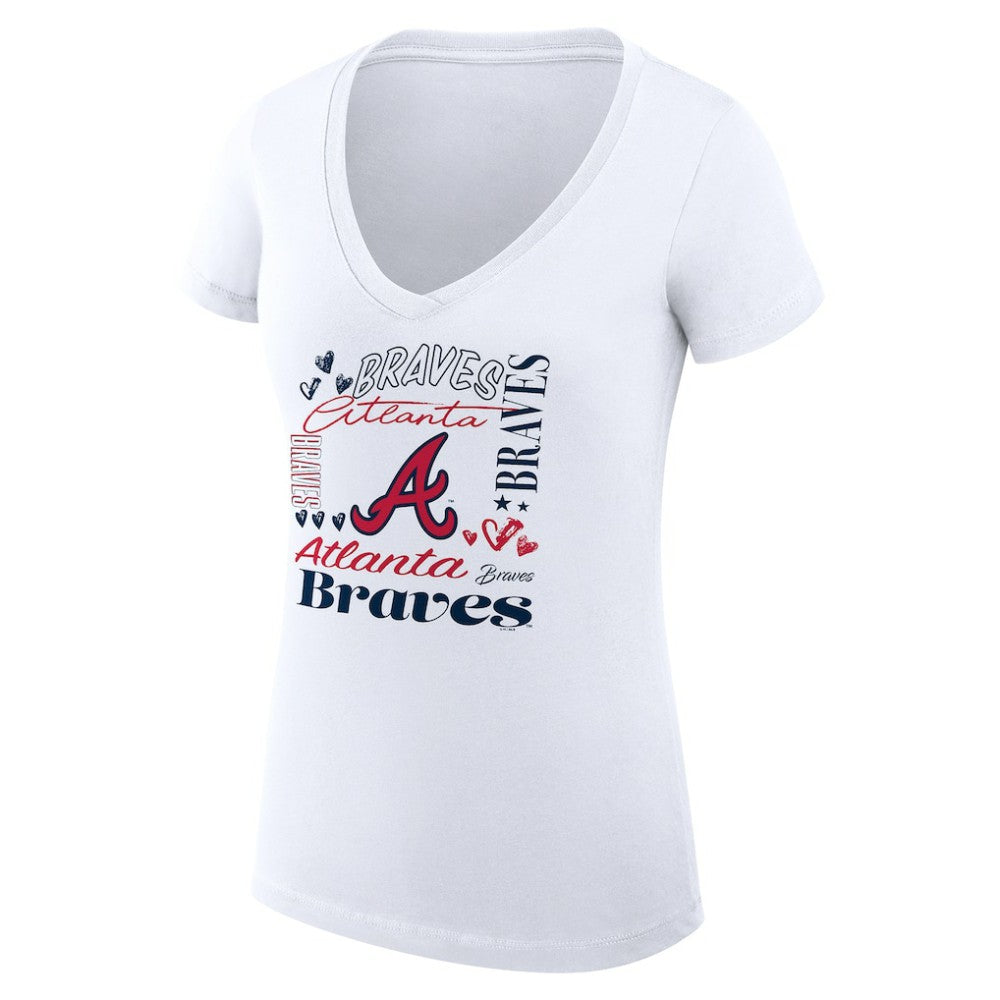 Atlanta Braves G-III 4Her by Carl Banks Women's Super-Slim Fit Lightweight Collage Team Graphic V-Neck T-Shirt White