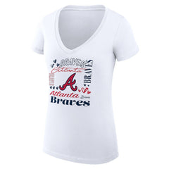 Atlanta Braves G-III 4Her by Carl Banks Women's Super-Slim Fit Lightweight Collage Team Graphic V-Neck T-Shirt White