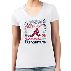 Atlanta Braves G-III 4Her by Carl Banks Women's Super-Slim Fit Lightweight Collage Team Graphic V-Neck T-Shirt White
