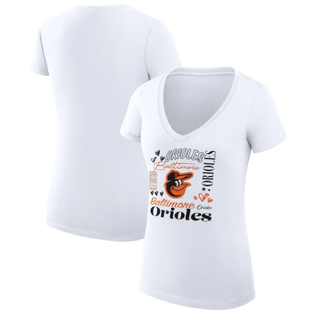 Baltimore Orioles G-III 4Her by Carl Banks Women's Super-Slim Fit Lightweight Collage Team Graphic V-Neck T-Shirt White