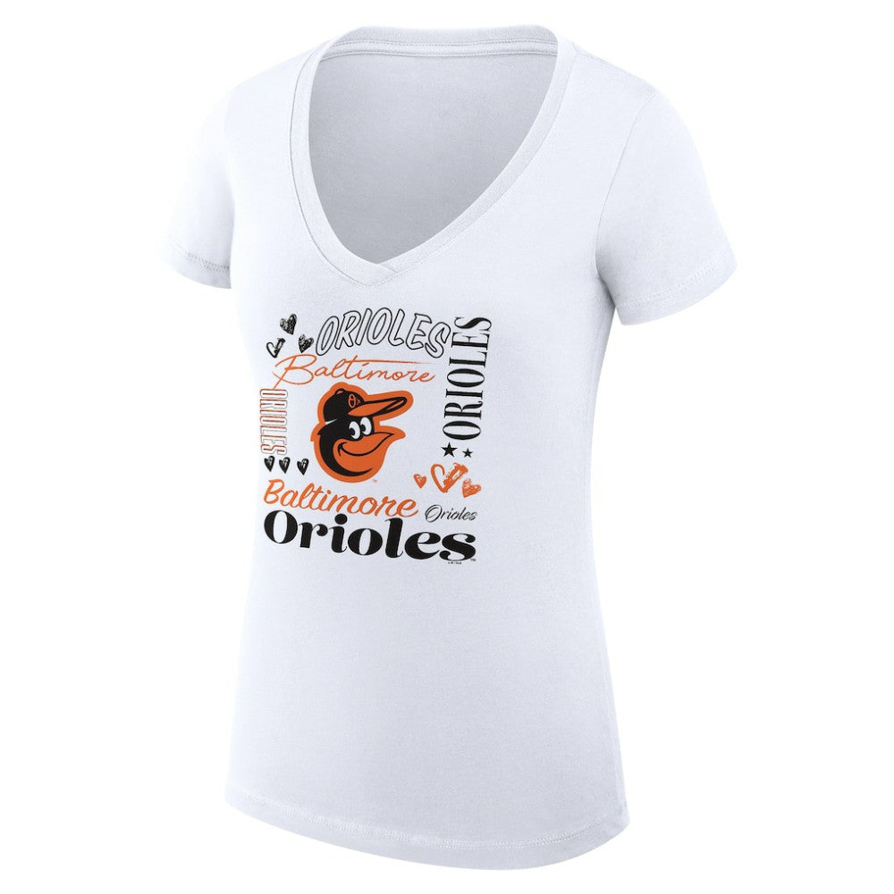 Baltimore Orioles G-III 4Her by Carl Banks Women's Super-Slim Fit Lightweight Collage Team Graphic V-Neck T-Shirt White