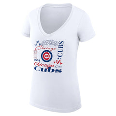 Chicago Cubs G-III 4Her by Carl Banks Women's Super-Slim Fit Lightweight Collage Team Graphic V-Neck T-Shirt White