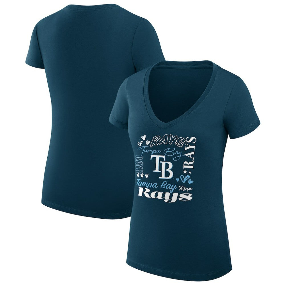 Tampa Bay Rays G-III 4Her by Carl Banks Women's Super-Slim Fit Lightweight Collage Team Graphic V-Neck T-Shirt Navy
