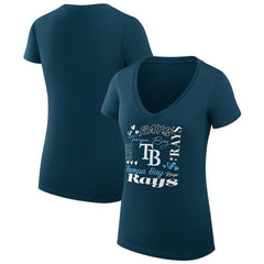 Tampa Bay Rays G-III 4Her by Carl Banks Women's Super-Slim Fit Lightweight Collage Team Graphic V-Neck T-Shirt Navy