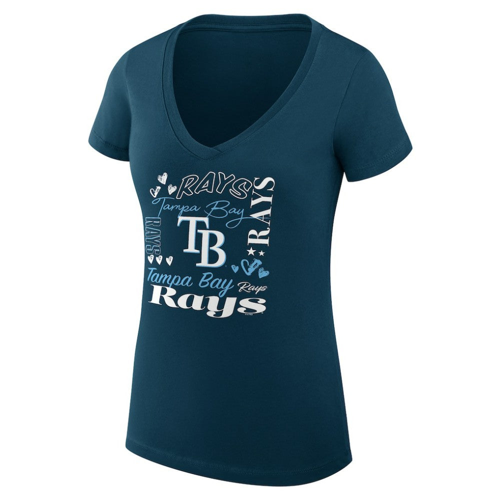 Tampa Bay Rays G-III 4Her by Carl Banks Women's Super-Slim Fit Lightweight Collage Team Graphic V-Neck T-Shirt Navy