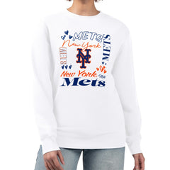 New York Mets G-III 4Her by Carl Banks Women's Collage Team Graphic Fleece Pullover Hoodie White