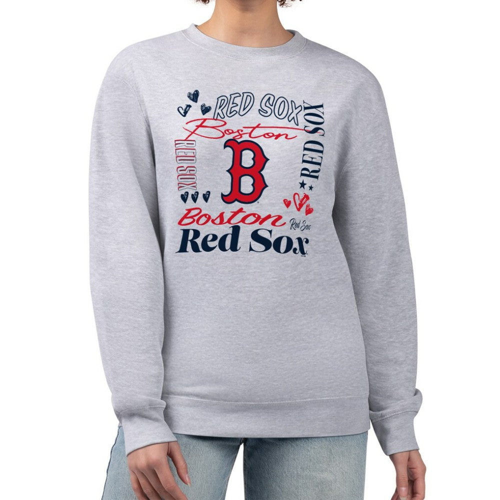 Boston Red Sox G-III 4Her by Carl Banks Women's Collage Team Graphic Fleece Pullover Hoodie Heather Gray