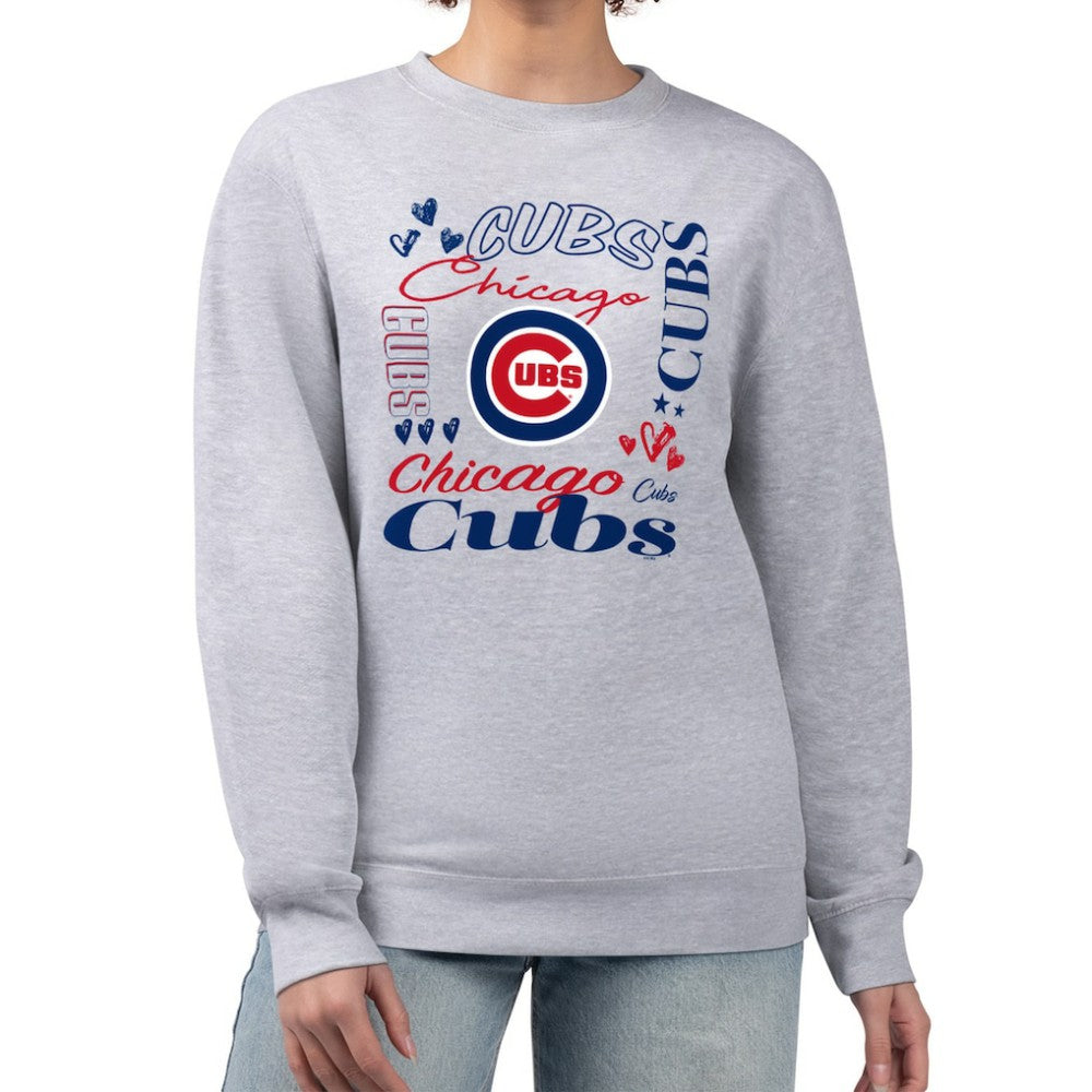Chicago Cubs G-III 4Her by Carl Banks Women's Collage Team Graphic Fleece Pullover Hoodie Heather Gray