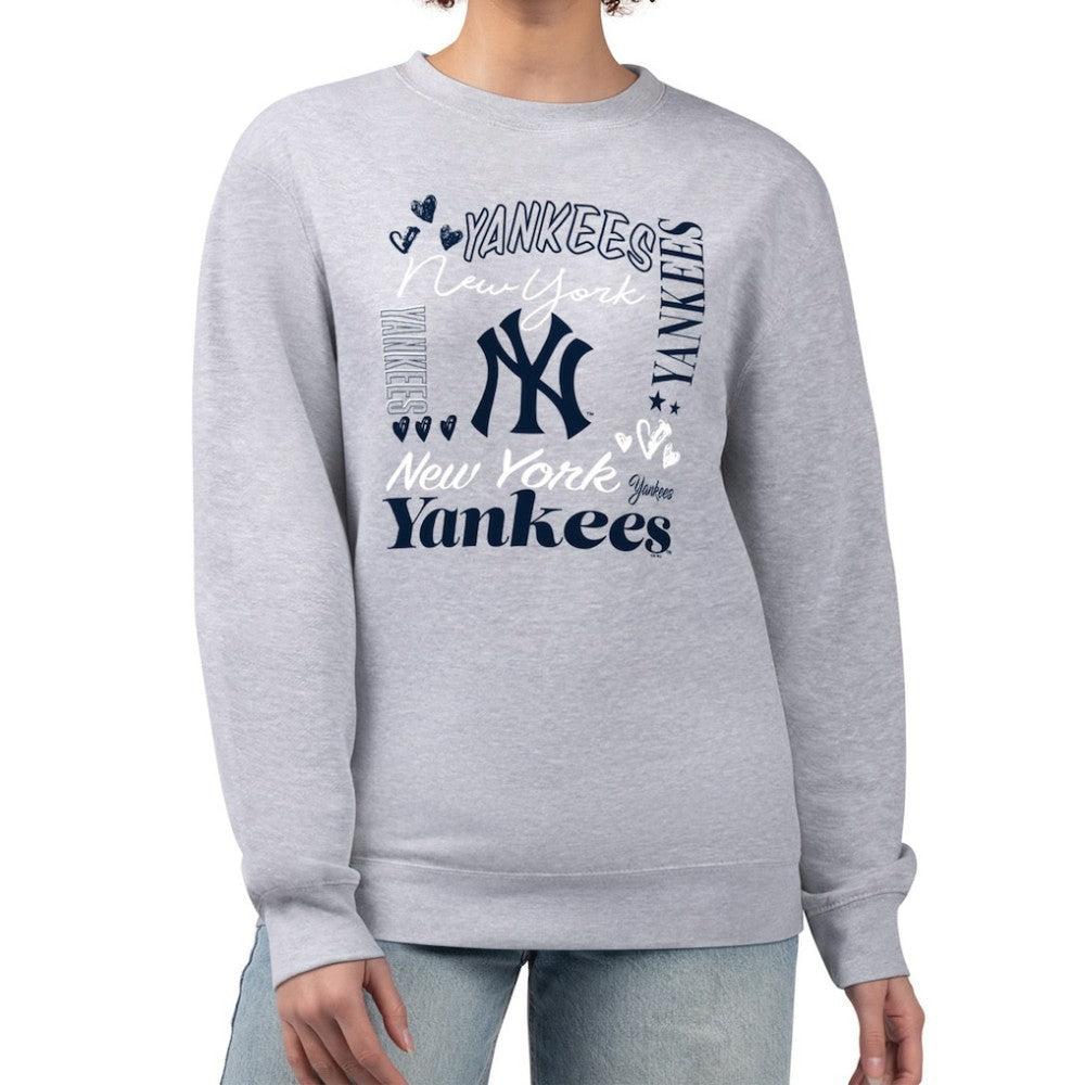 New York Yankees G-III 4Her by Carl Banks Women's Collage Team Graphic Fleece Pullover Hoodie Heather Gray