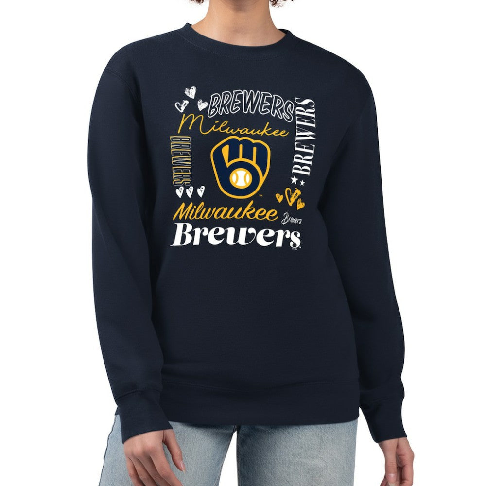 Milwaukee Brewers G-III 4Her by Carl Banks Women's Collage Team Graphic Fleece Pullover Hoodie Navy
