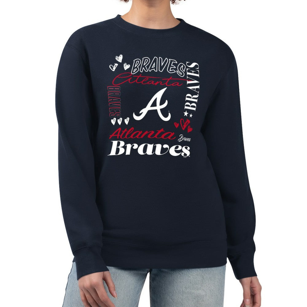 Atlanta Braves G-III 4Her by Carl Banks Women's Collage Team Graphic Fleece Pullover Hoodie Navy