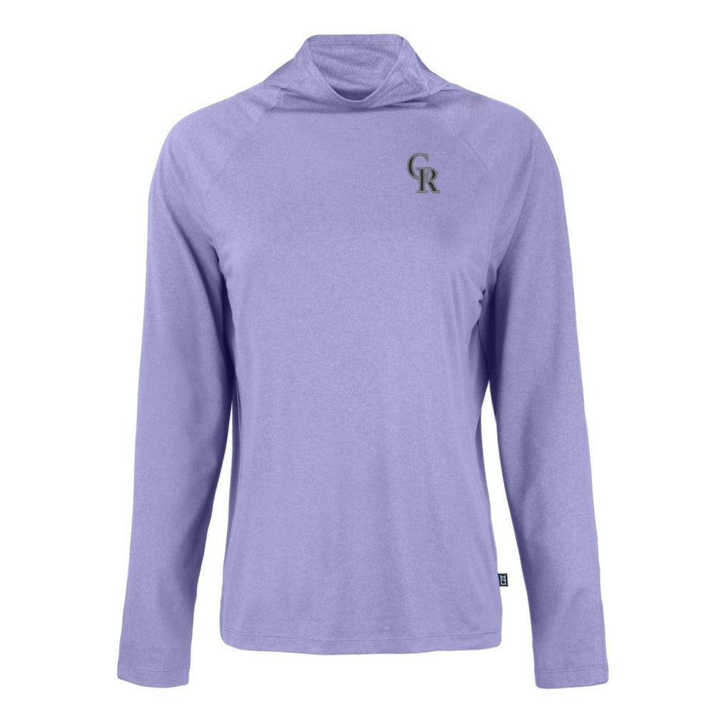 Colorado Rockies Cutter & Buck Women's  Coastline Epic Comfort Eco Recycled Funnel Neck Raglan Pullover Top Purple