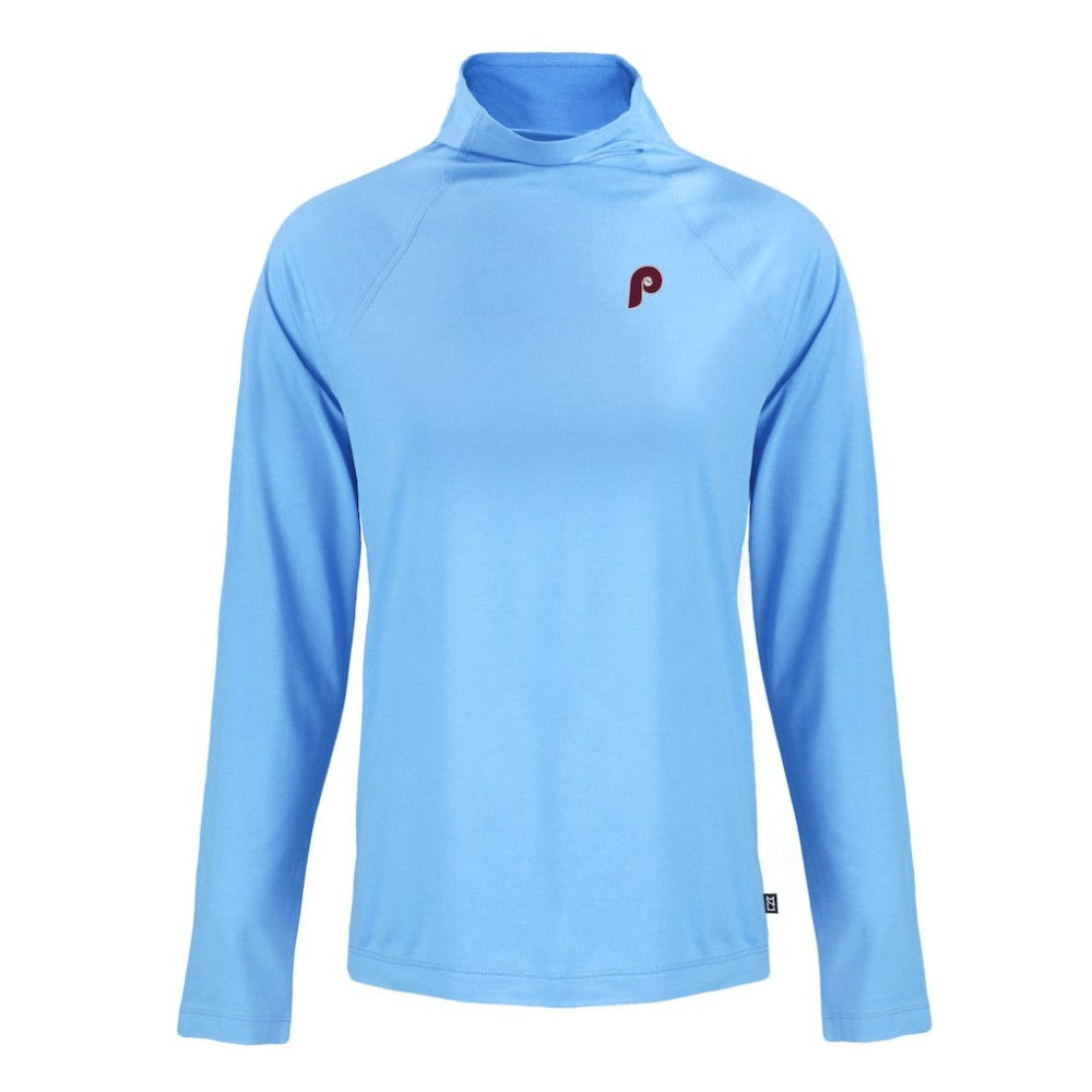 Philadelphia Phillies Cutter & Buck Women's Cooperstown Collection Coastline Epic Comfort Eco Recycled Funnel Neck Raglan Pullover Top Powder Blue