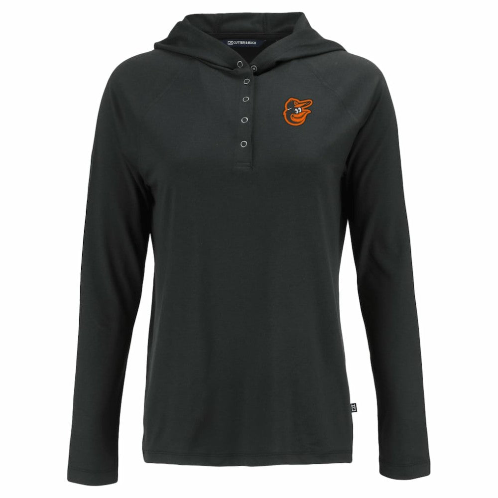 Baltimore Orioles Cutter & Buck Women's  Coastline Epic Comfort Eco Recycled Hoodie Raglan Long Sleeve T-Shirt Black
