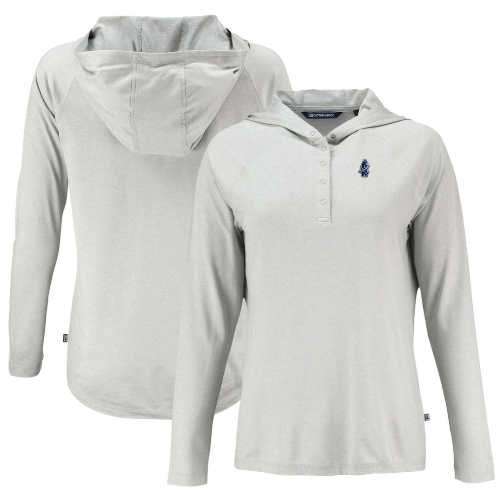 Chicago Cubs Cutter & Buck Women's Cooperstown Coastline Epic Comfort Eco Recycled Hoodie Raglan Long Sleeve T-Shirt Gray