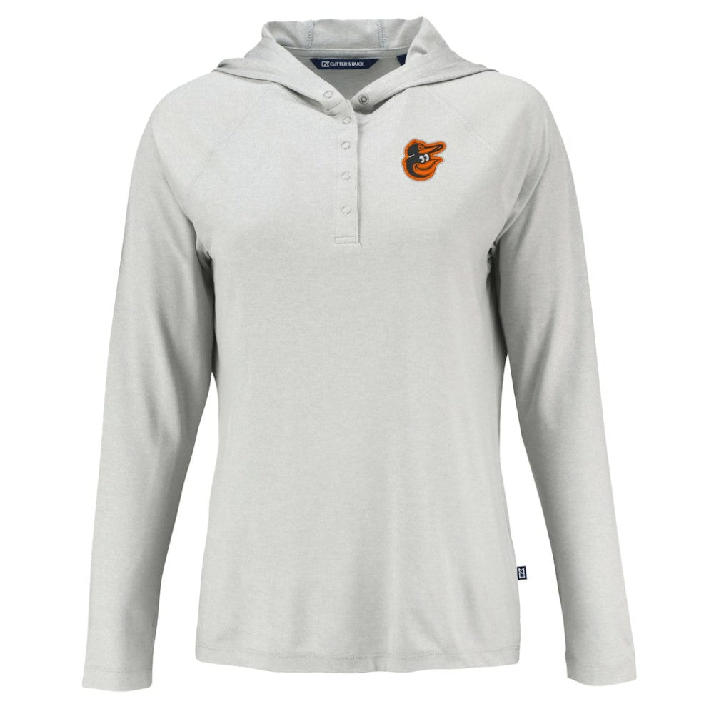 Baltimore Orioles Cutter & Buck Women's  Coastline Epic Comfort Eco Recycled Hoodie Raglan Long Sleeve T-Shirt Gray
