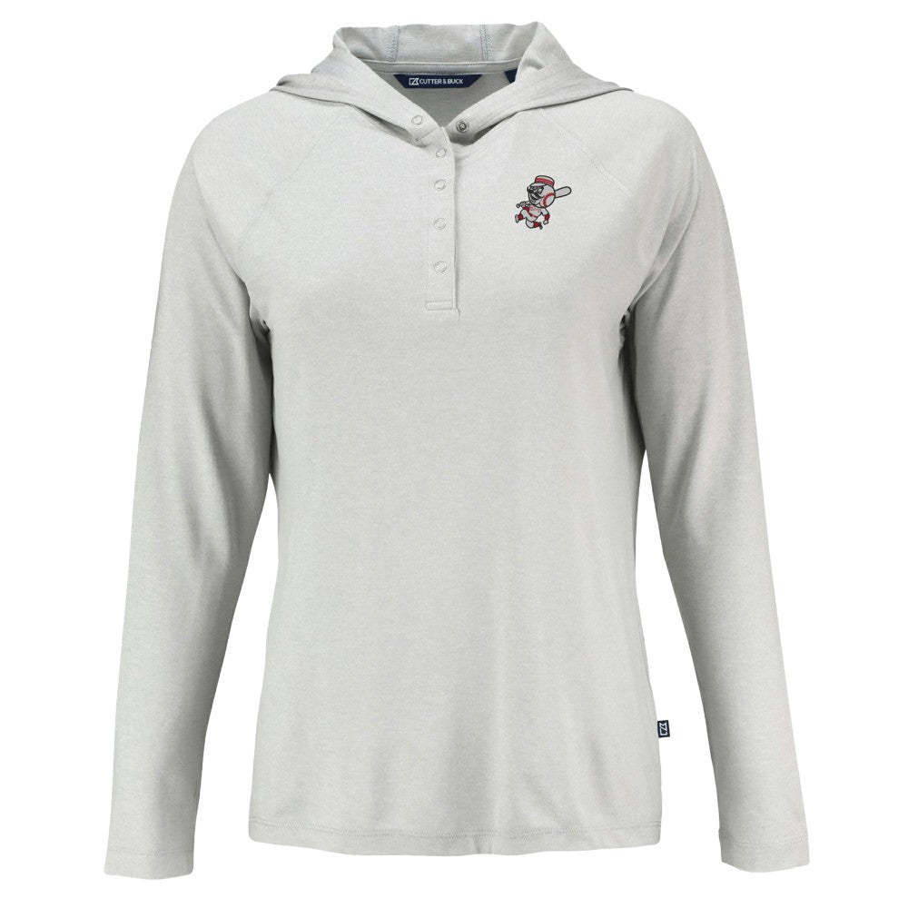 Cincinnati Reds Cutter & Buck Women's Cooperstown Collection Coastline Epic Comfort Eco Recycled Hoodie Raglan Long Sleeve T-Shirt Gray
