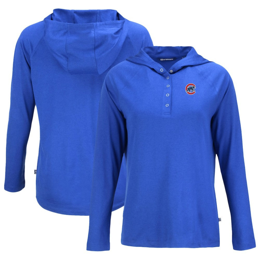 Chicago Cubs Cutter & Buck Women's  Coastline Epic Comfort Eco Recycled Hoodie Raglan Long Sleeve T-Shirt Royal