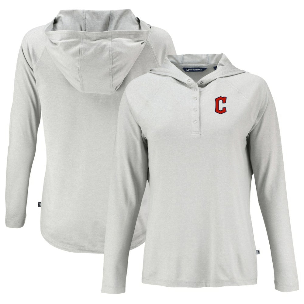Cleveland Guardians Cutter & Buck Women's  Coastline Epic Comfort Eco Recycled Hoodie Raglan Long Sleeve T-Shirt Gray