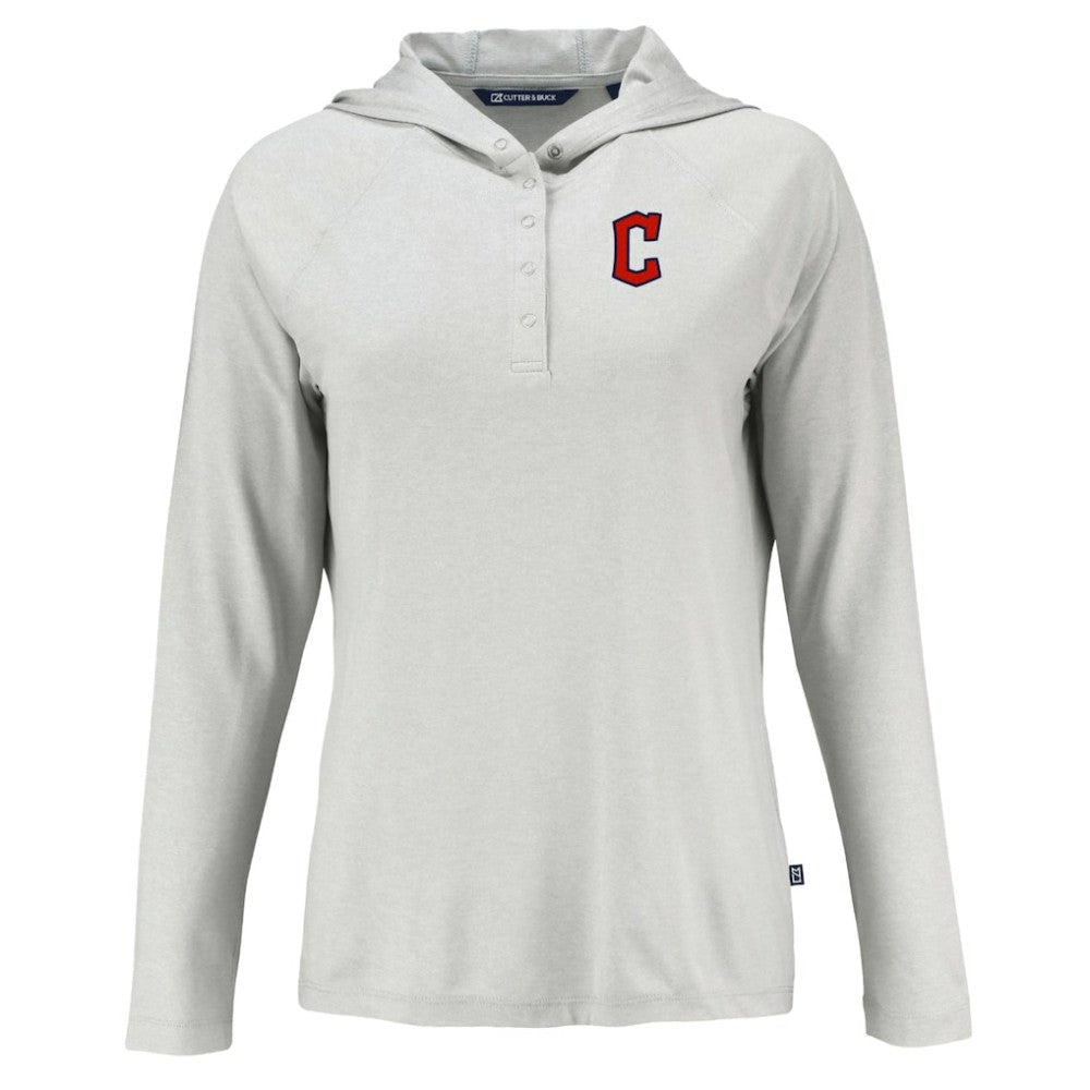 Cleveland Guardians Cutter & Buck Women's  Coastline Epic Comfort Eco Recycled Hoodie Raglan Long Sleeve T-Shirt Gray
