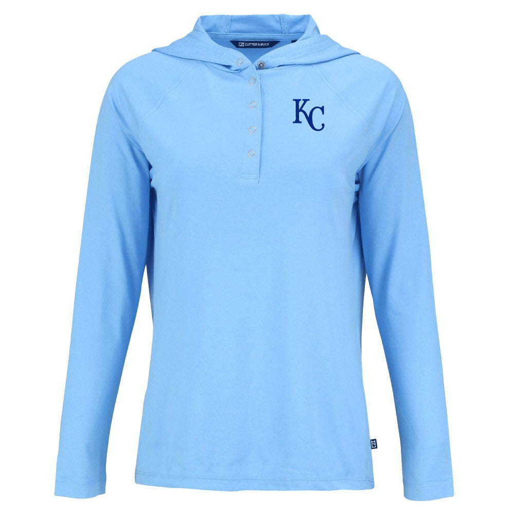 Kansas City Royals Cutter & Buck Women's  Coastline Epic Comfort Eco Recycled Hoodie Raglan Long Sleeve T-Shirt Powder Blue