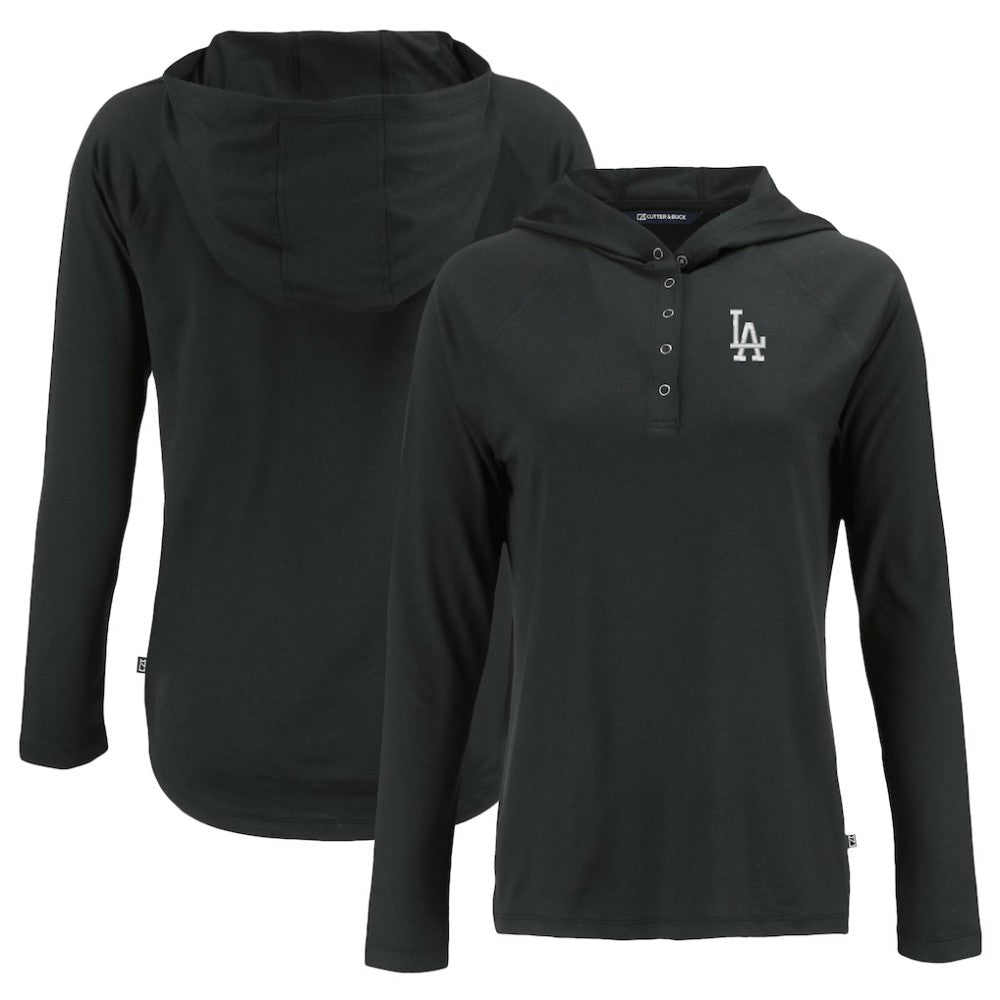 Los Angeles Dodgers Cutter & Buck Women's  Coastline Epic Comfort Eco Recycled Hoodie Raglan Long Sleeve T-Shirt Black