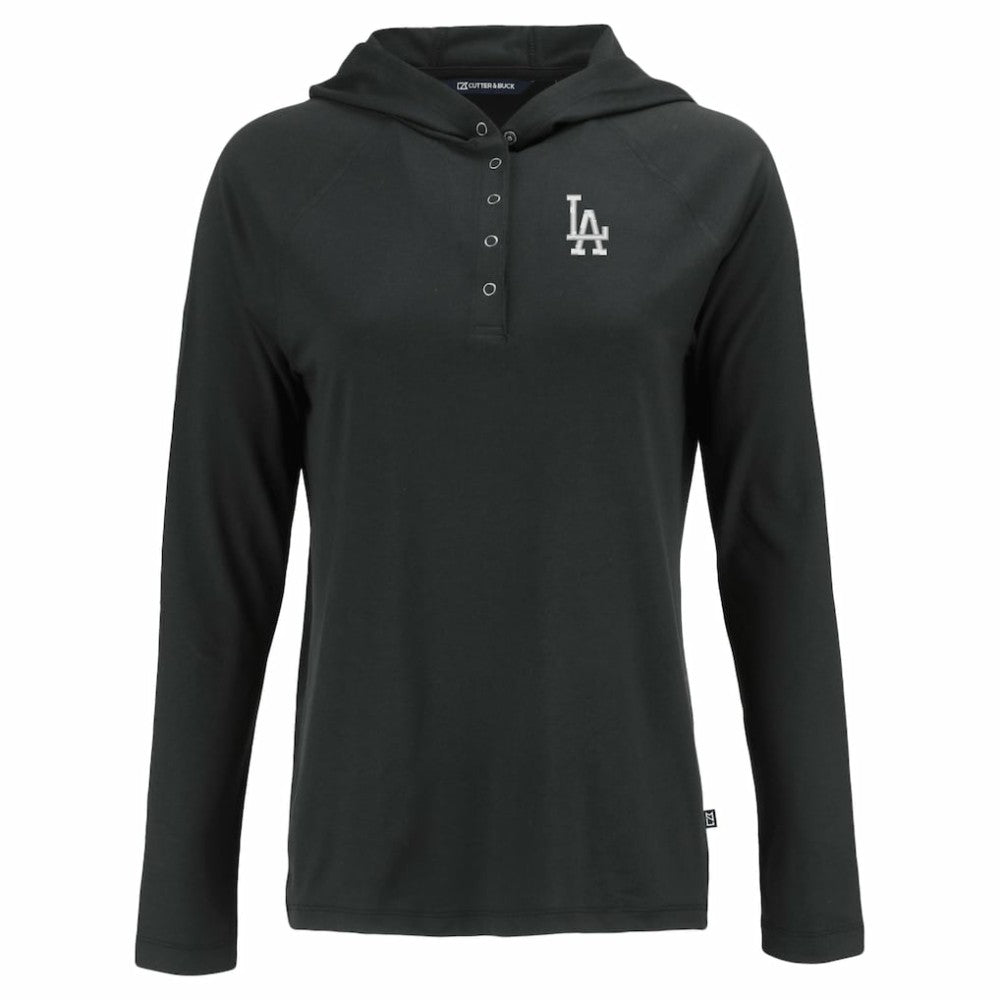 Los Angeles Dodgers Cutter & Buck Women's  Coastline Epic Comfort Eco Recycled Hoodie Raglan Long Sleeve T-Shirt Black
