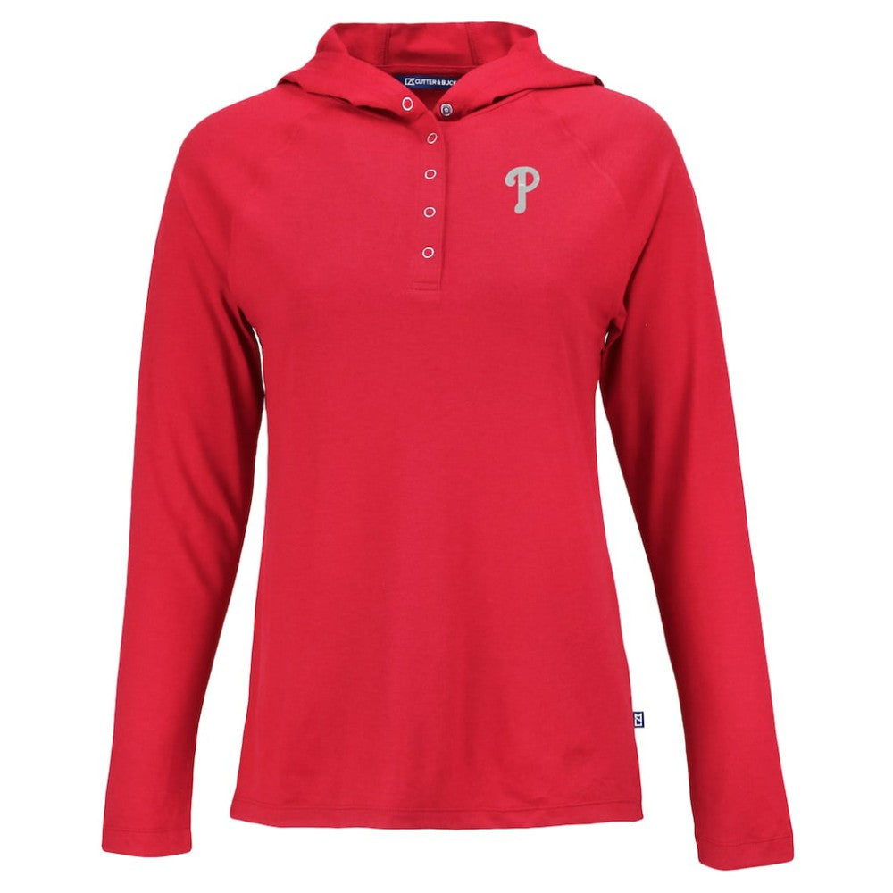 Philadelphia Phillies Cutter & Buck Women's  Coastline Epic Comfort Eco Recycled Hoodie Raglan Long Sleeve T-Shirt Red
