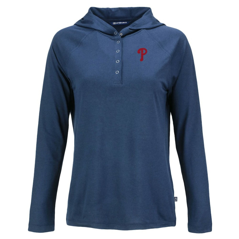 Philadelphia Phillies Cutter & Buck Women's  Coastline Epic Comfort Eco Recycled Hoodie Raglan Long Sleeve T-Shirt Navy