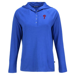 Philadelphia Phillies Cutter & Buck Women's  Coastline Epic Comfort Eco Recycled Hoodie Raglan Long Sleeve T-Shirt Royal