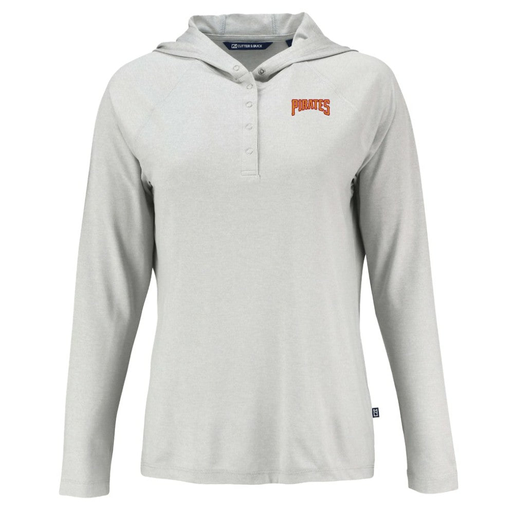 Pittsburgh Pirates Cutter & Buck Women's Cooperstown Collection Coastline Epic Comfort Eco Recycled Hoodie Raglan Long Sleeve T-Shirt Gray