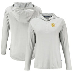 San Diego Padres Cutter & Buck Women's  Coastline Epic Comfort Eco Recycled Hoodie Raglan Long Sleeve T-Shirt Gray