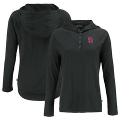 San Diego Padres Cutter & Buck Women's City Connect Coastline Epic Comfort Eco Recycled Hoodie Raglan Long Sleeve T-Shirt Black