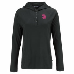 San Diego Padres Cutter & Buck Women's City Connect Coastline Epic Comfort Eco Recycled Hoodie Raglan Long Sleeve T-Shirt Black