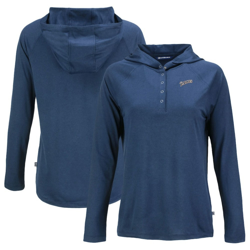 San Diego Padres Cutter & Buck Women's Cooperstown Collection Coastline Epic Comfort Eco Recycled Hoodie Raglan Long Sleeve T-Shirt Navy