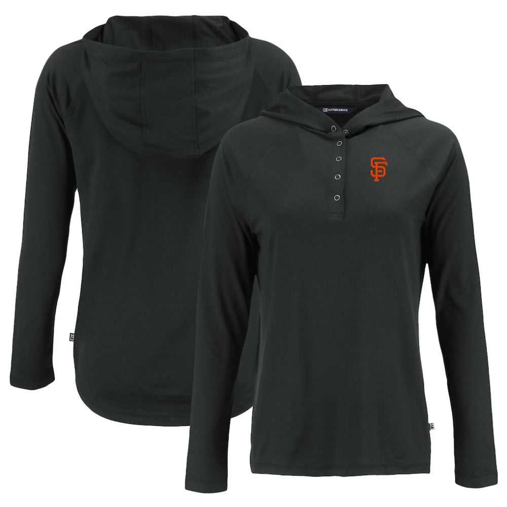 San Francisco Giants Cutter & Buck Women's  Coastline Epic Comfort Eco Recycled Hoodie Raglan Long Sleeve T-Shirt Black
