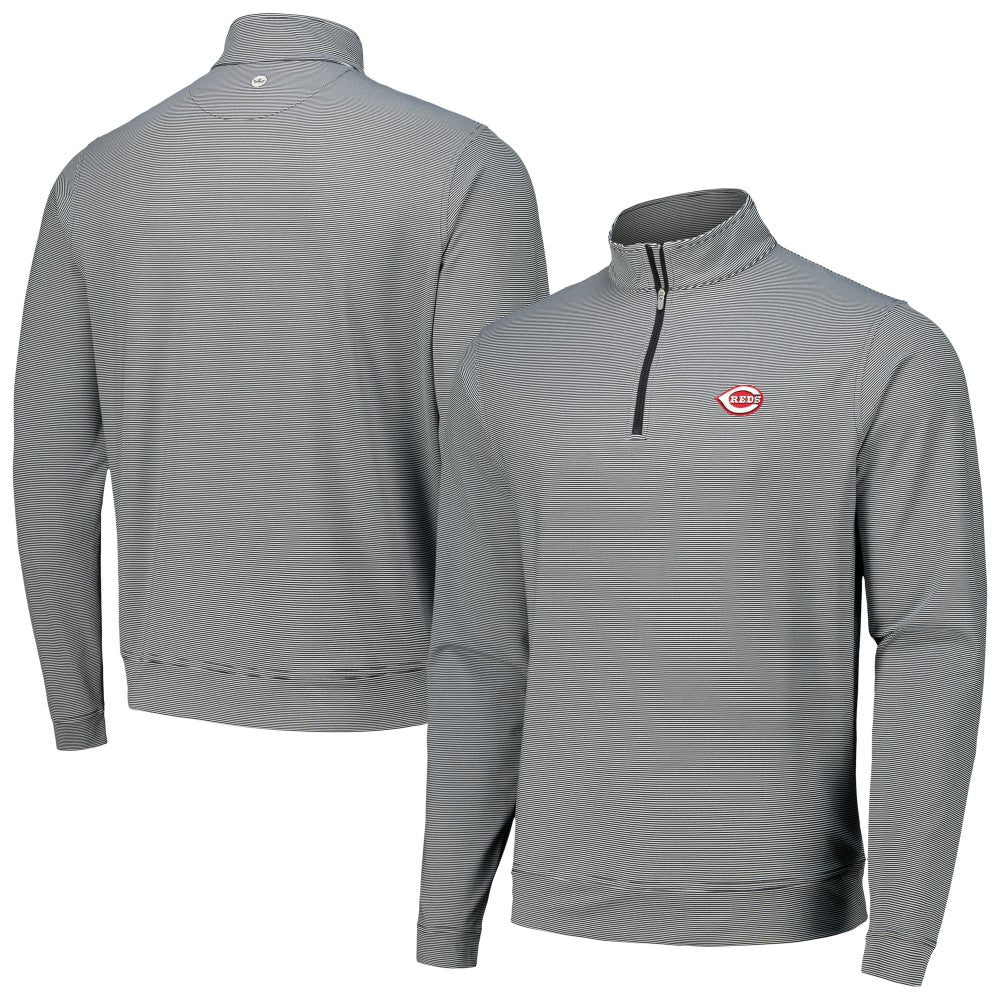 Cincinnati Reds Peter Millar Perth Sugar Stripe Performance Quarter-Zip Top Black