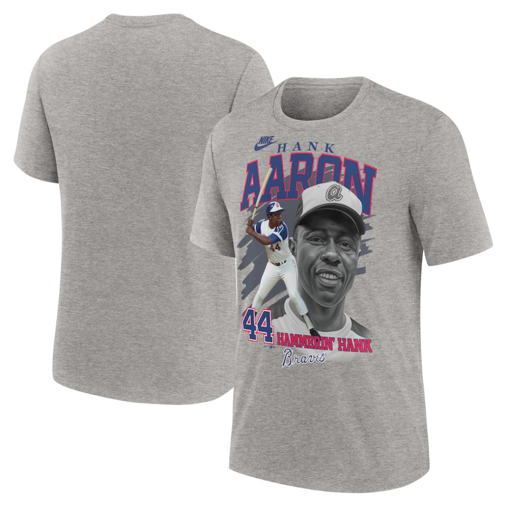 Hank Aaron Atlanta Braves Cooperstown Collection Player Local T-Shirt Heather Gray | Nike