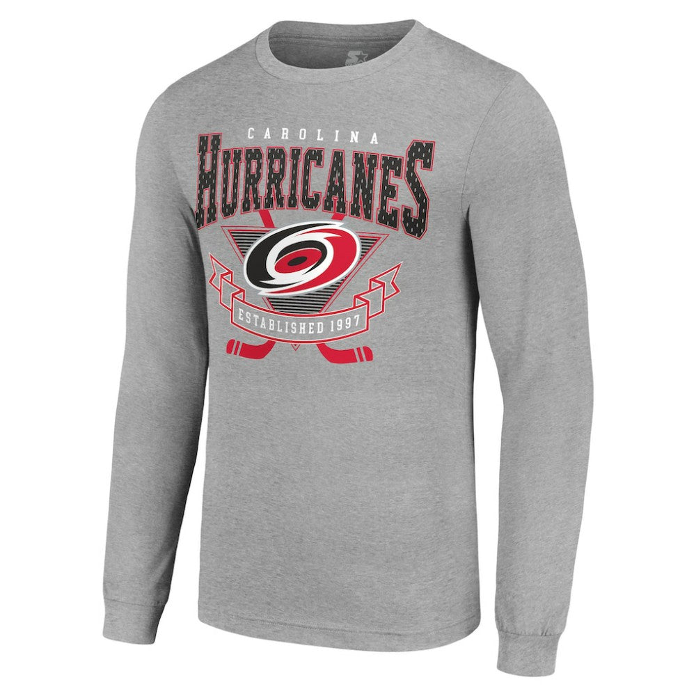 Carolina Hurricanes Starter '80s Inspired Team Logo Long Sleeve T-Shirt Heather Gray