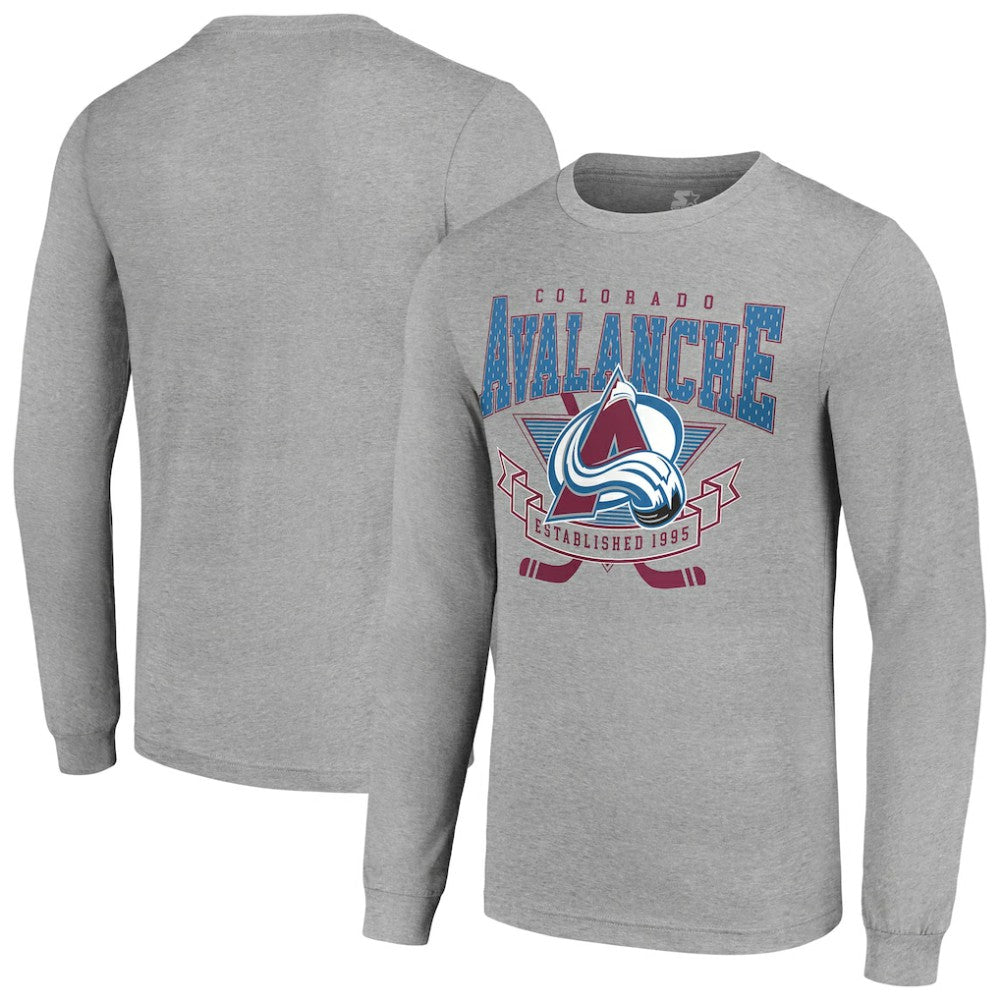 Colorado Avalanche Starter '80s Inspired Team Logo Long Sleeve T-Shirt Heather Gray