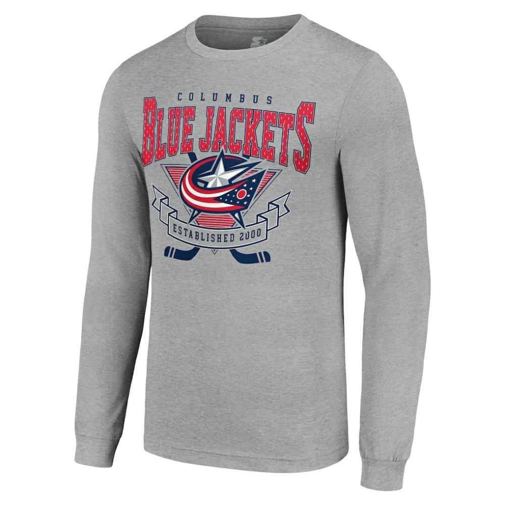 Columbus Blue Jackets Starter '80s Inspired Team Logo Long Sleeve T-Shirt Heather Gray