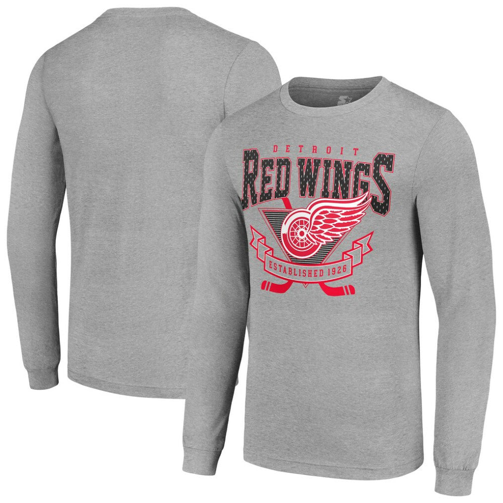 Detroit Red Wings Starter '80s Inspired Team Logo Long Sleeve T-Shirt Heather Gray