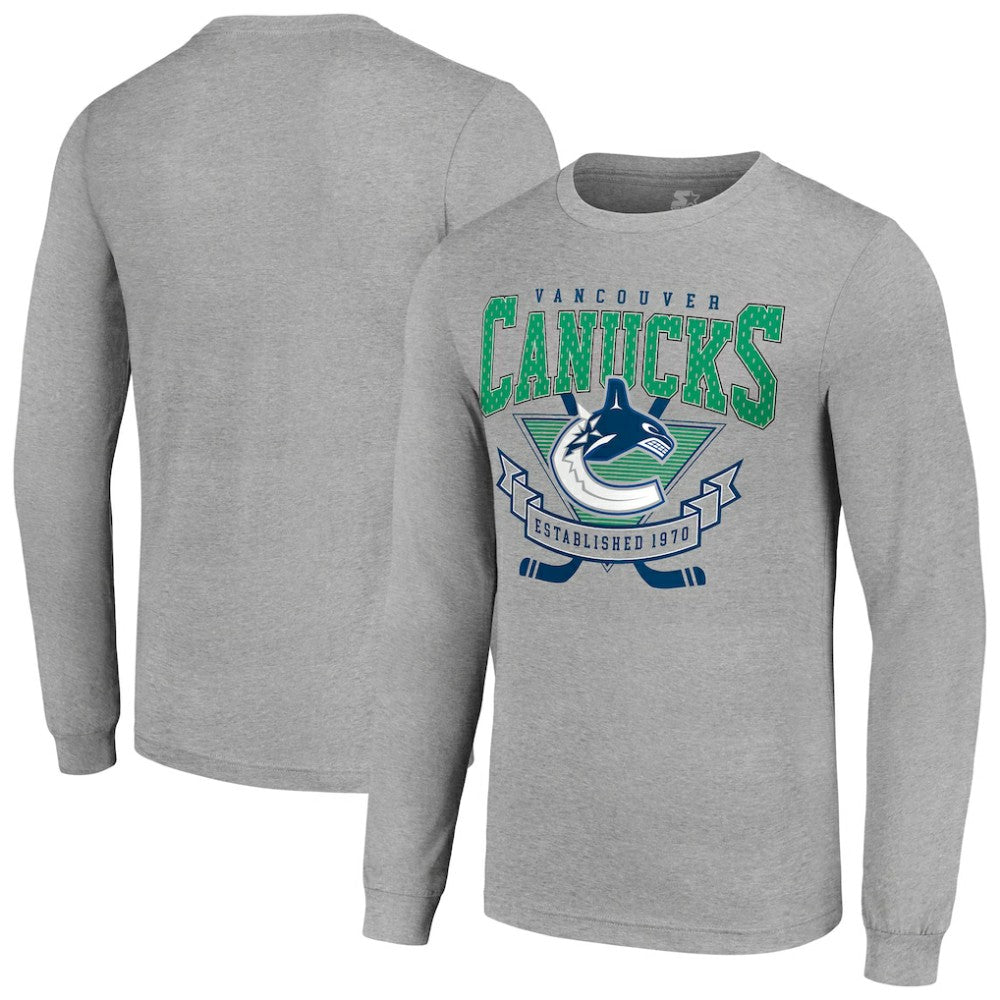 Vancouver Canucks Starter '80s Inspired Team Logo Long Sleeve T-Shirt Heather Gray