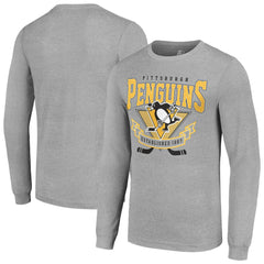 Pittsburgh Penguins Starter '80s Inspired Team Logo Long Sleeve T-Shirt Heather Gray