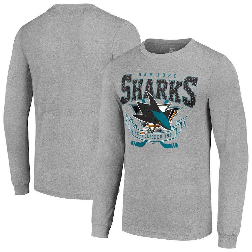 San Jose Sharks Starter '80s Inspired Team Logo Long Sleeve T-Shirt Heather Gray