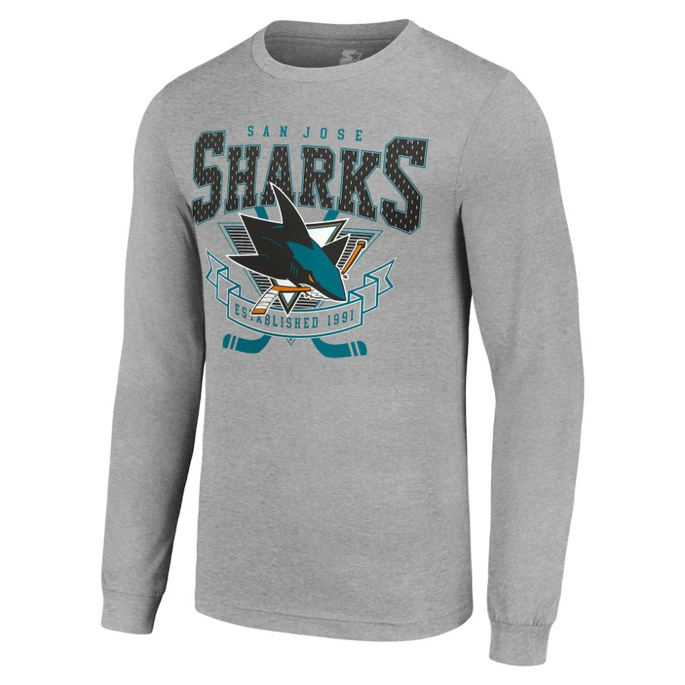 San Jose Sharks Starter '80s Inspired Team Logo Long Sleeve T-Shirt Heather Gray