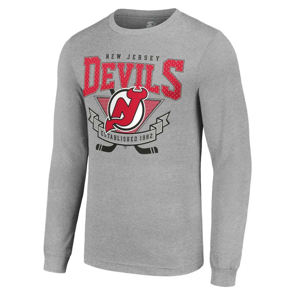 New Jersey Devils Starter '80s Inspired Team Logo Long Sleeve T-Shirt Heather Gray