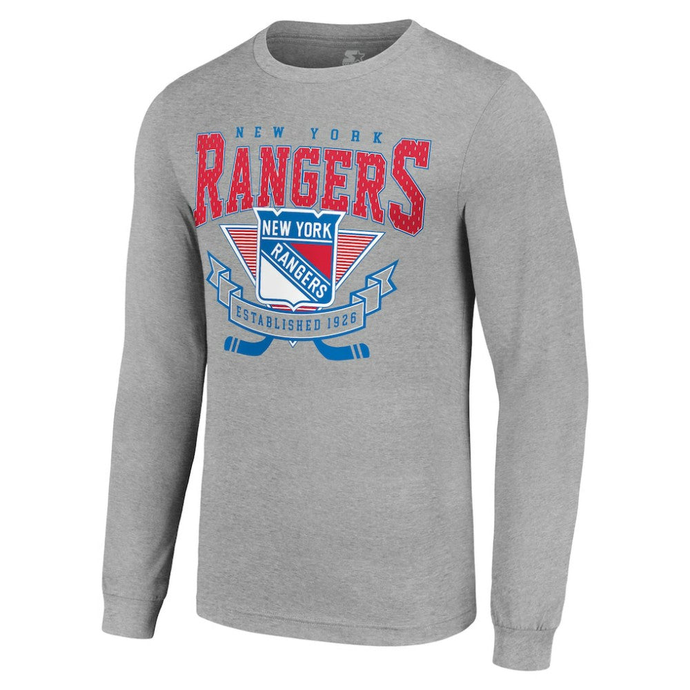 New York Rangers Starter '80s Inspired Team Logo Long Sleeve T-Shirt Heather Gray