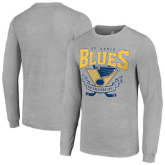 St. Louis Blues Starter '80s Inspired Team Logo Long Sleeve T-Shirt Heather Gray