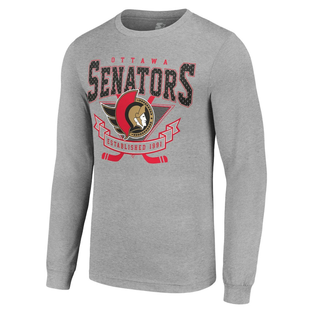 Ottawa Senators Starter '80s Inspired Team Logo Long Sleeve T-Shirt Heather Gray